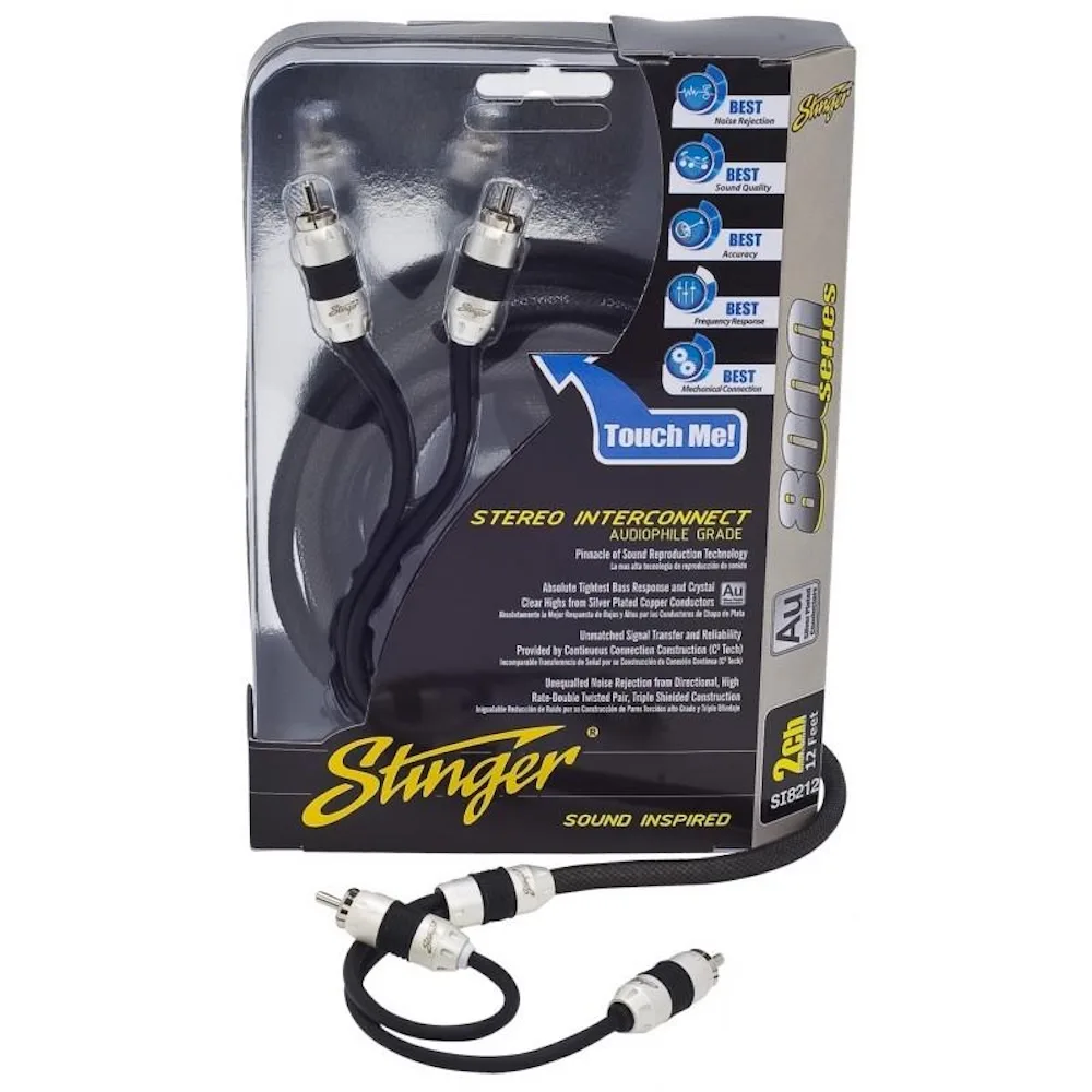 Stinger SI8212 8000 Series 12ft Silver-Tinned Twisted RCA Interconnect Cable