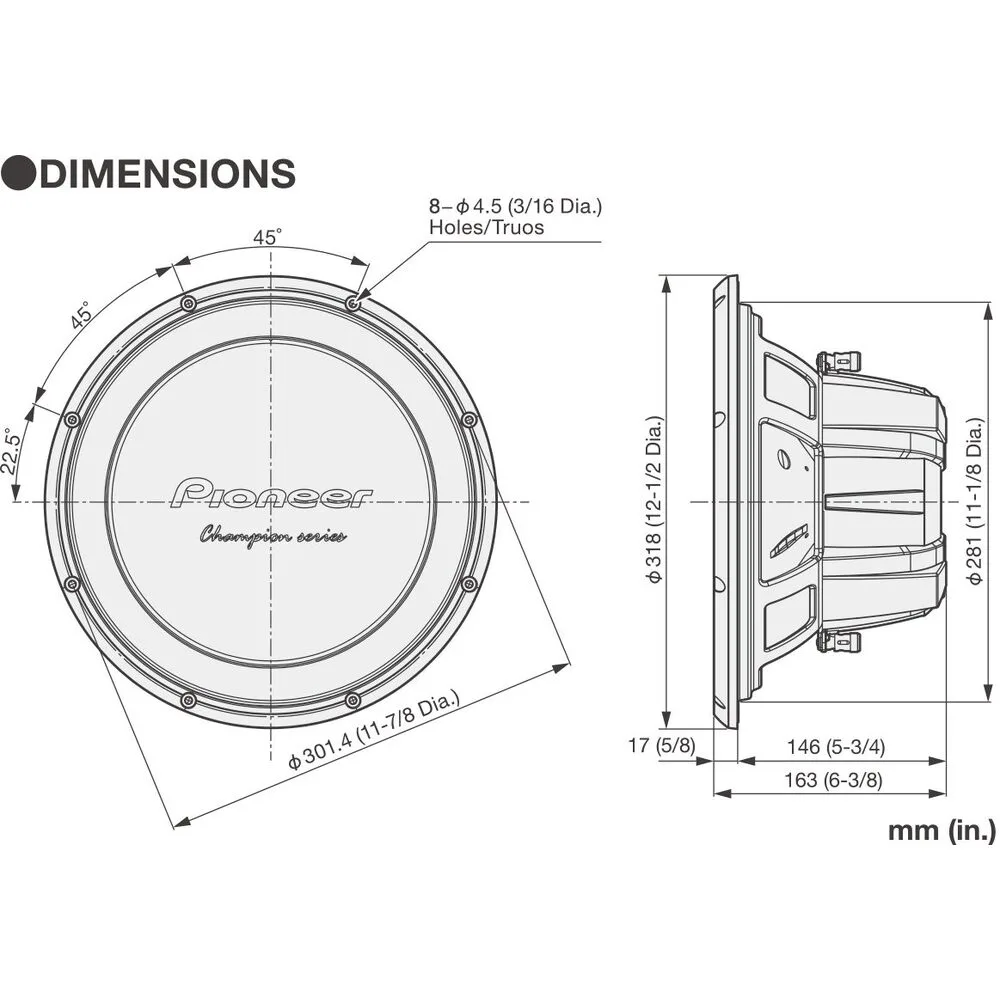 Pioneer TS-W32D4 12-Inch Champion Series Dual Voice Coil Subwoofer