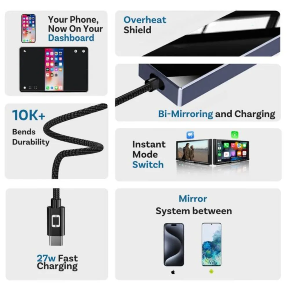 RX-CA450-M Mini Wireless CarPlay Adapter with Mirror Touch and 27W Fast Charging – Rivonia Car Sound