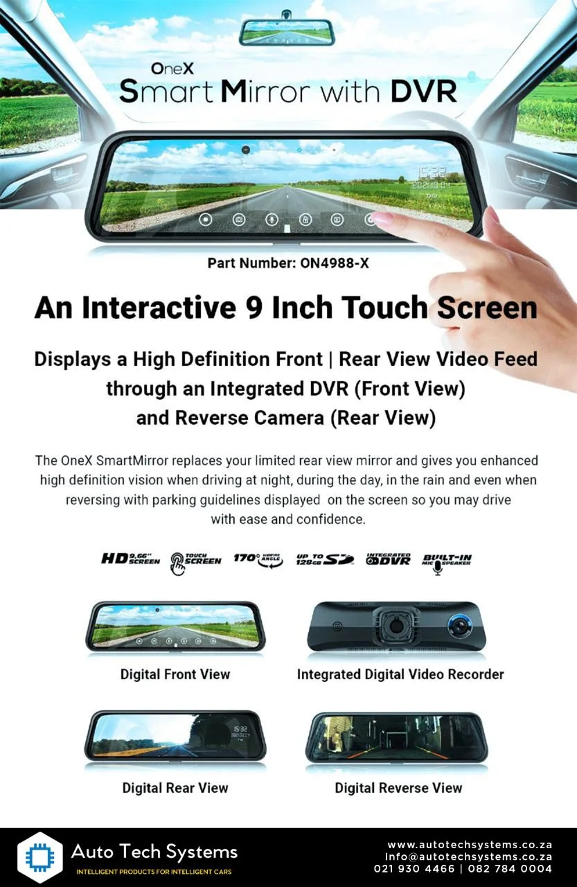 OneX Smart Mirror with Built-In Dash Camera DVR and Reverse Camera - Rivonia Car Sound