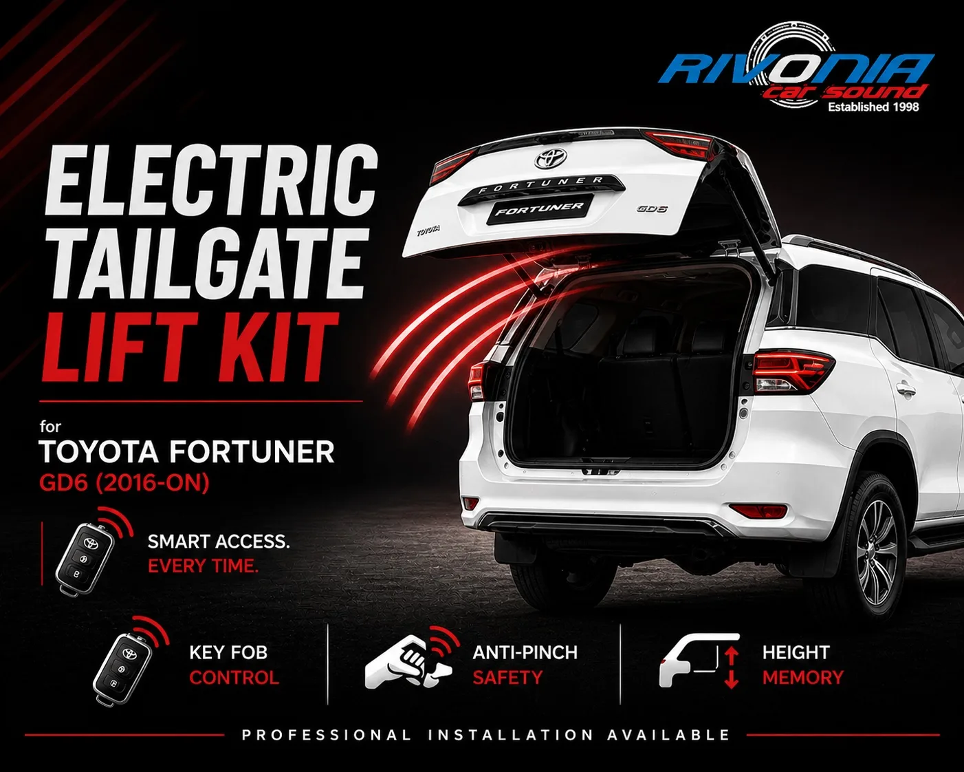Toyota Fortuner GD6 Electric Tailgate Lift Kit Automatic Boot System – Rivonia Car Sound