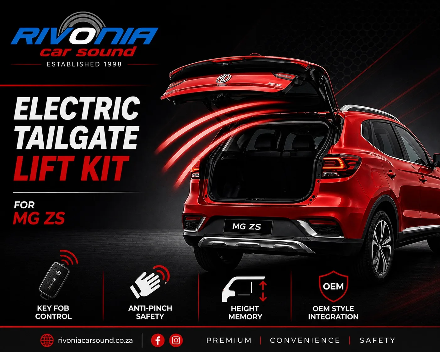 MG ZS Electric Tailgate Lift Kit with Automatic Boot Opening – Rivonia Car Sound