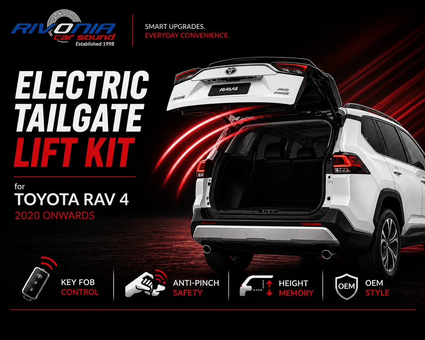 toyota rav4 electric tailgate, rav4 boot lift kit, toyota rav4 automatic tailgate, electric boot opener rav4, rav4 tailgate upgrade, rivonia car sound