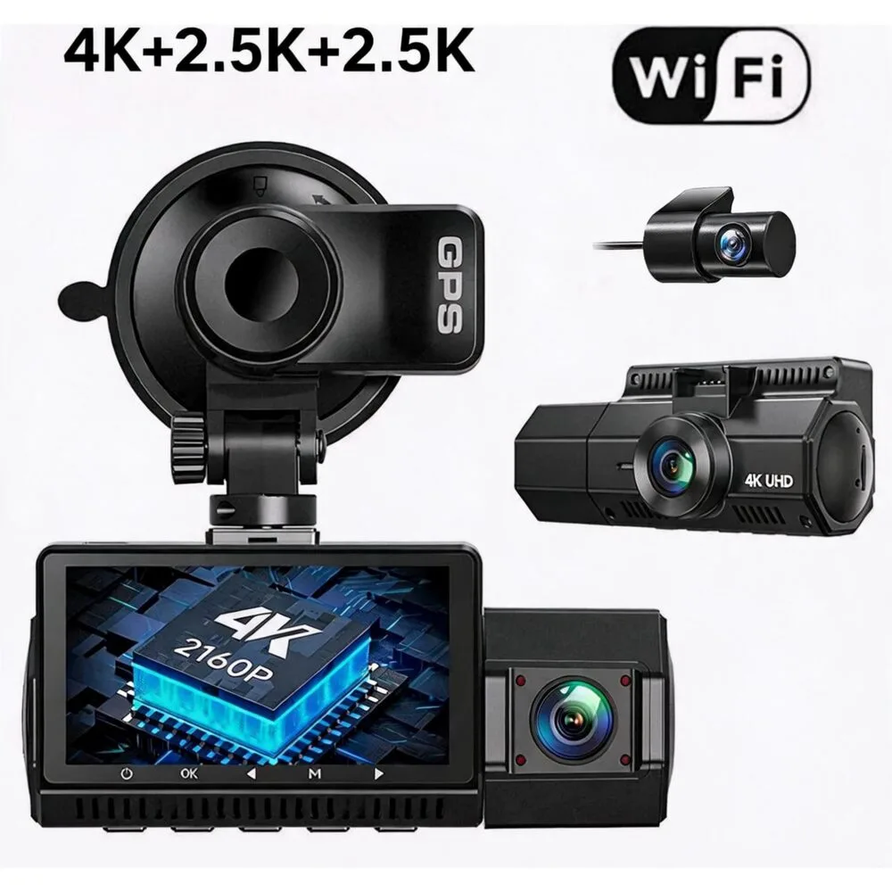 RX-LX-12ACC 4K Triple Channel Magnetic WiFi GPS Dash Camera with Rear Camera