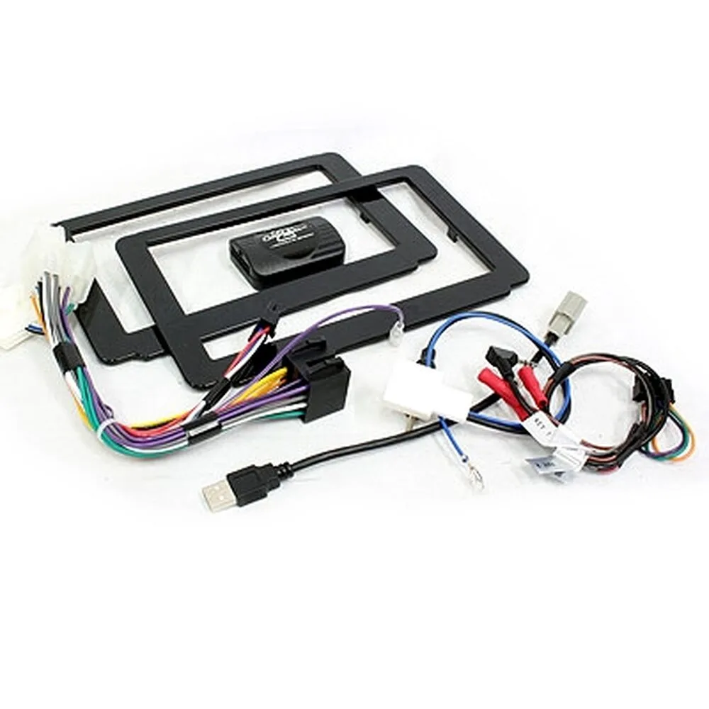 RCS-FP-TYHLX-02 radio fascia trim plate kit for Toyota Hilux and Fortuner from 2015, shown with wiring leads